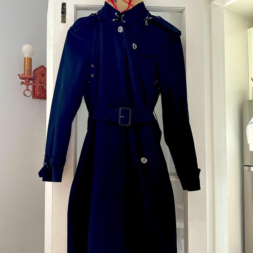 Black Burberry Trench Coat, Full Length Classic Check Liner Double Breasted US 4